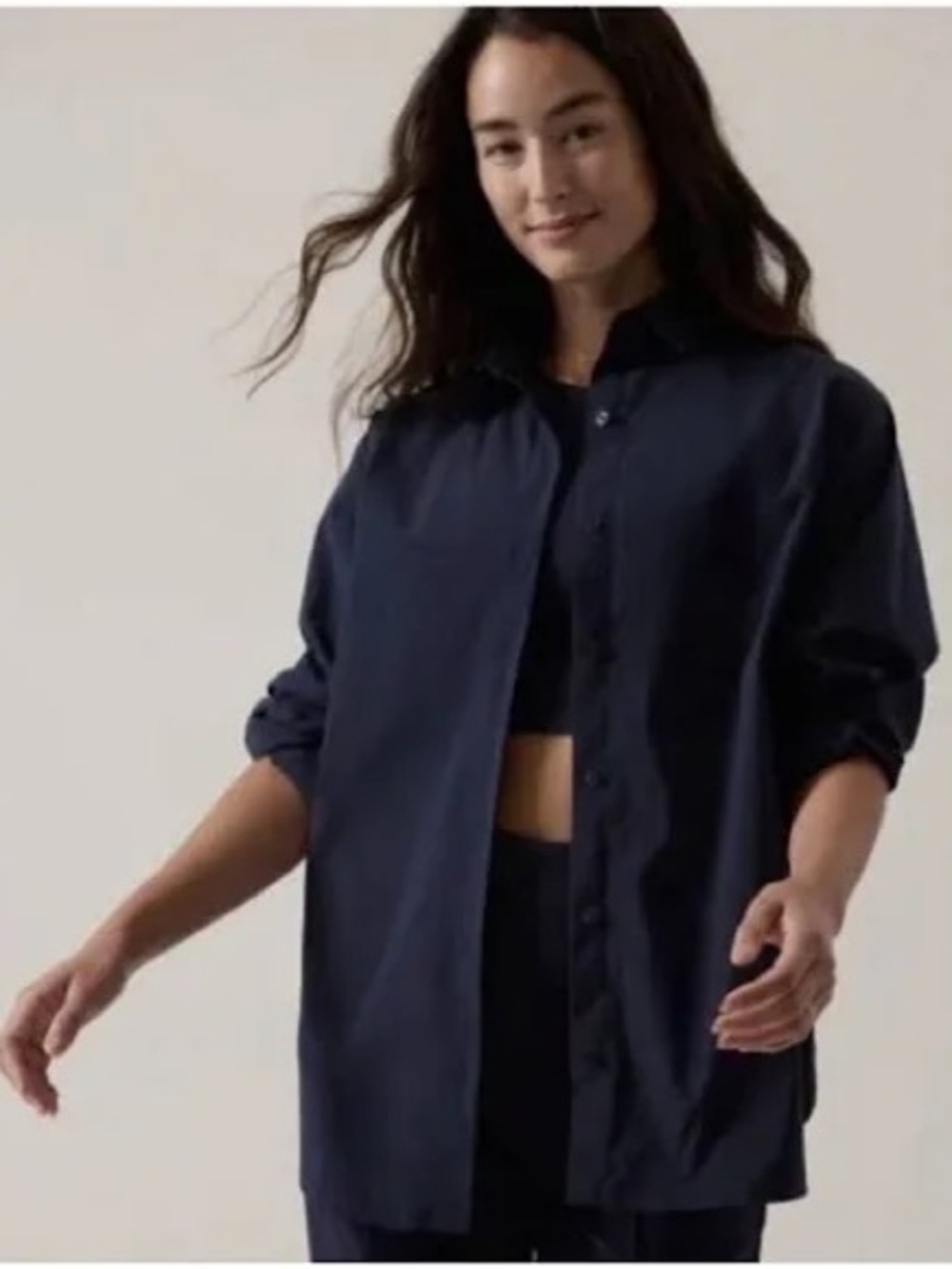 Athlete Oversized Poplin Top Navy